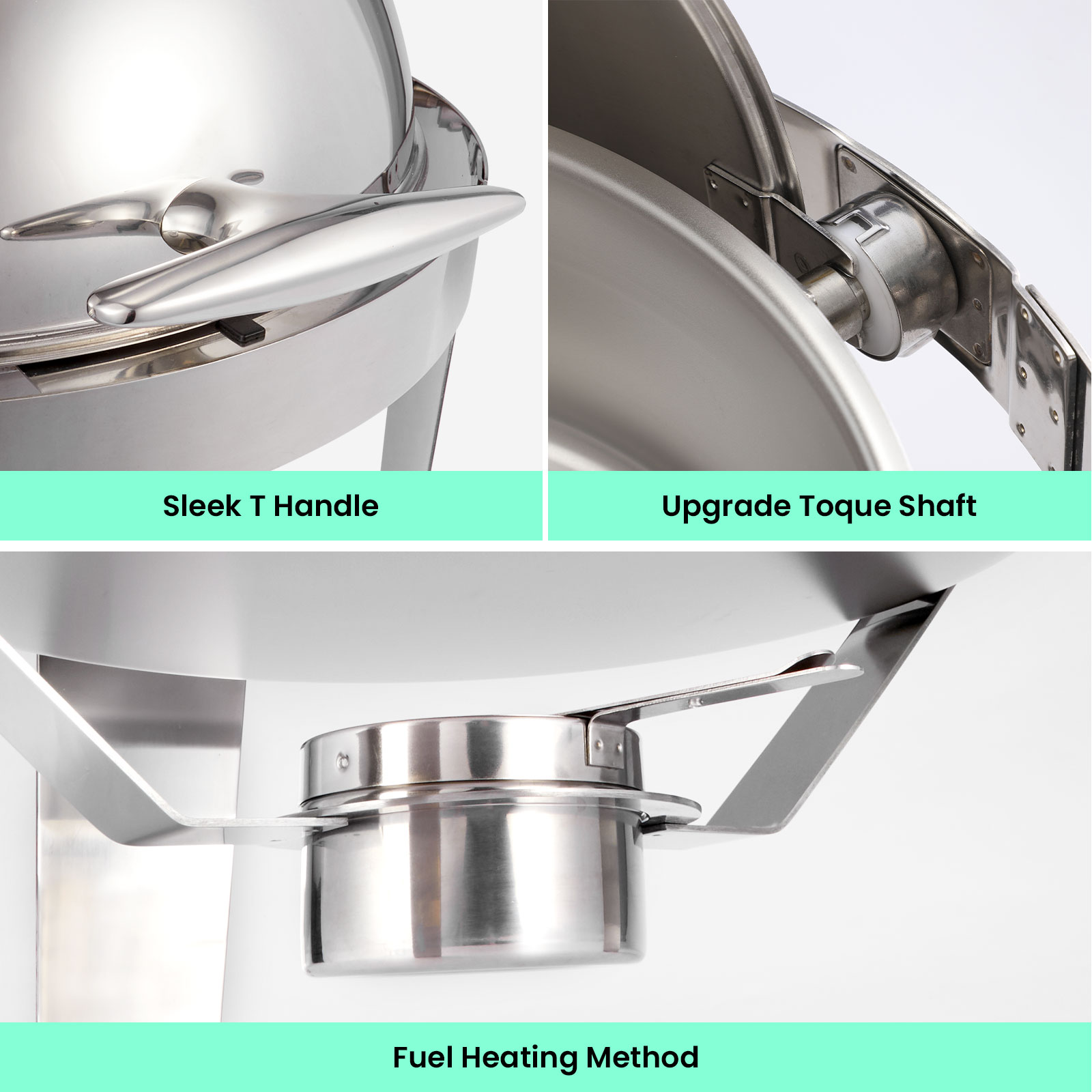 6QT round roll top cover stainless steel hotel buffet chafing dish (11)