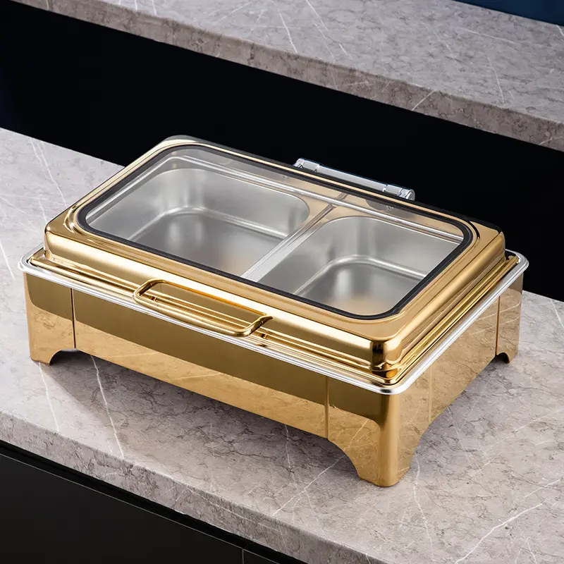 Golden 9QT stainless steel visible hydraumatic chafing dish with window