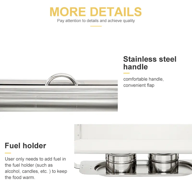 Stainless Steel Buffet Chafing Dish with a 9QT Rectangle Roll - Top Cover (5)