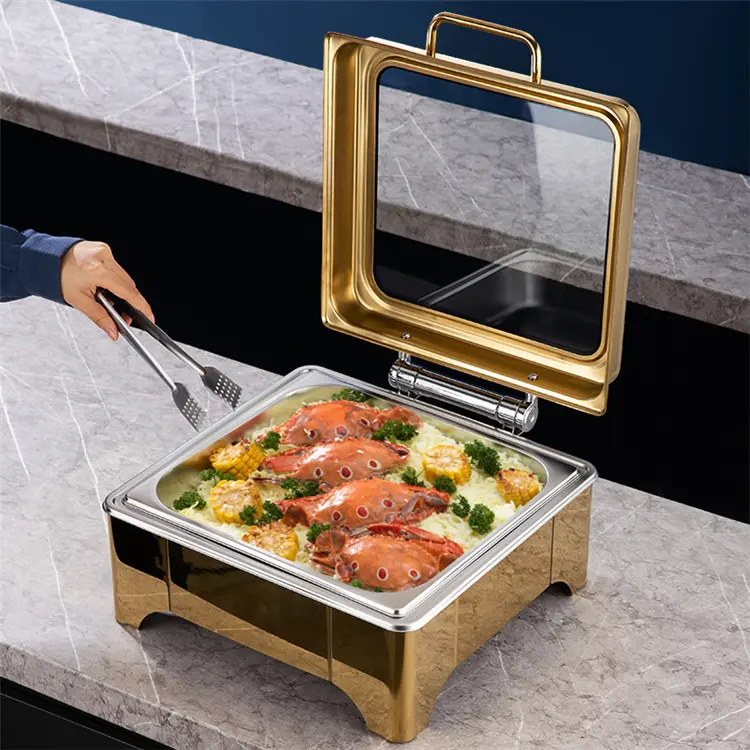 Golden square 6QT stainless steel visible hydraulic pressure lid chafing dish with window