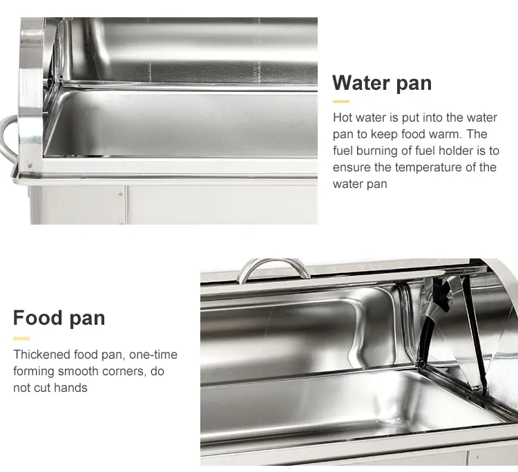 Stainless Steel Buffet Chafing Dish with a 9QT Rectangle Roll - Top Cover (6)