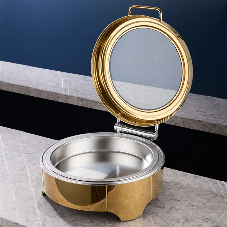 Golden 6QT round stainless steel round visible self-closing lid chafing dish with window (high leg or short leg)