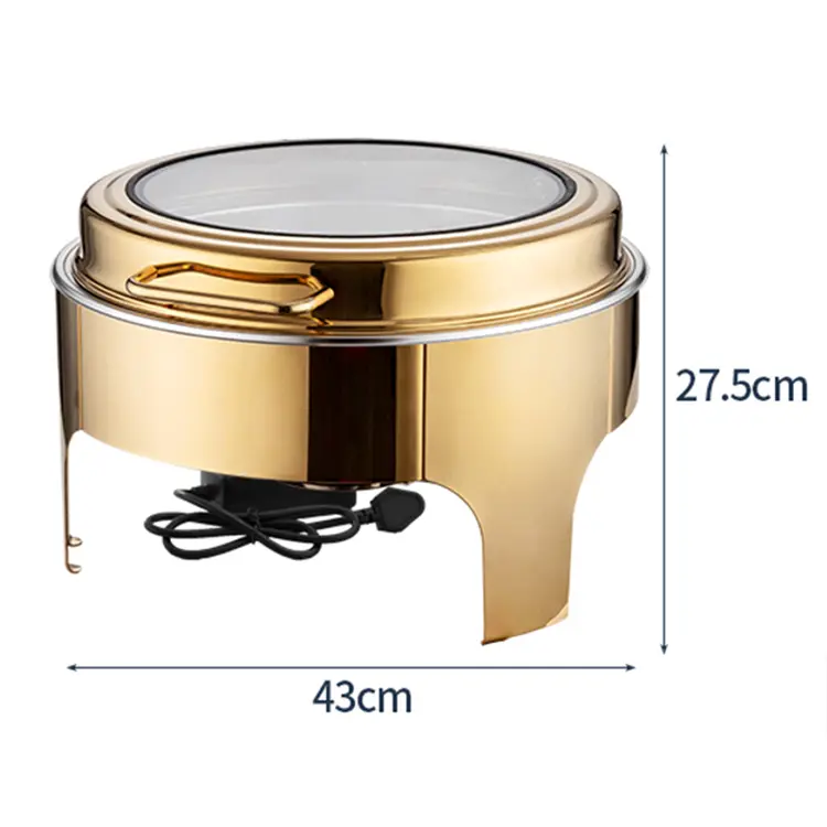 Golden 6QT round stainless steel round visible self-closing lid chafing dish with window  (.jpg
