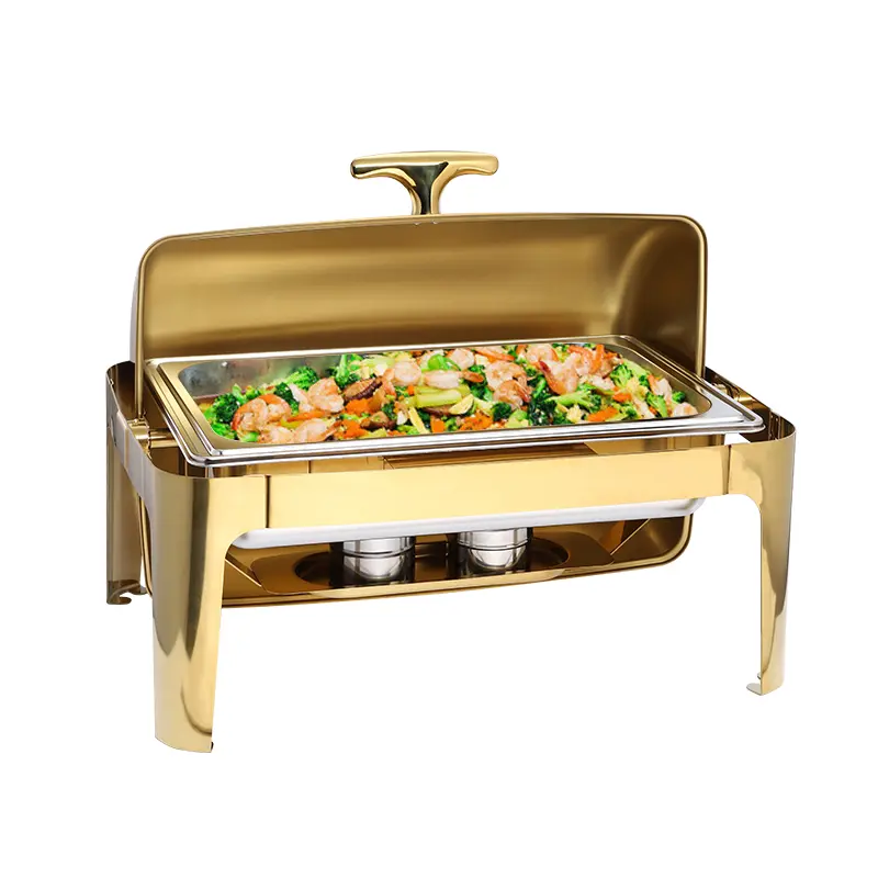 9QT gilded golden rectangle roll top cover stainless steel buffet chafing dish (1).jpg