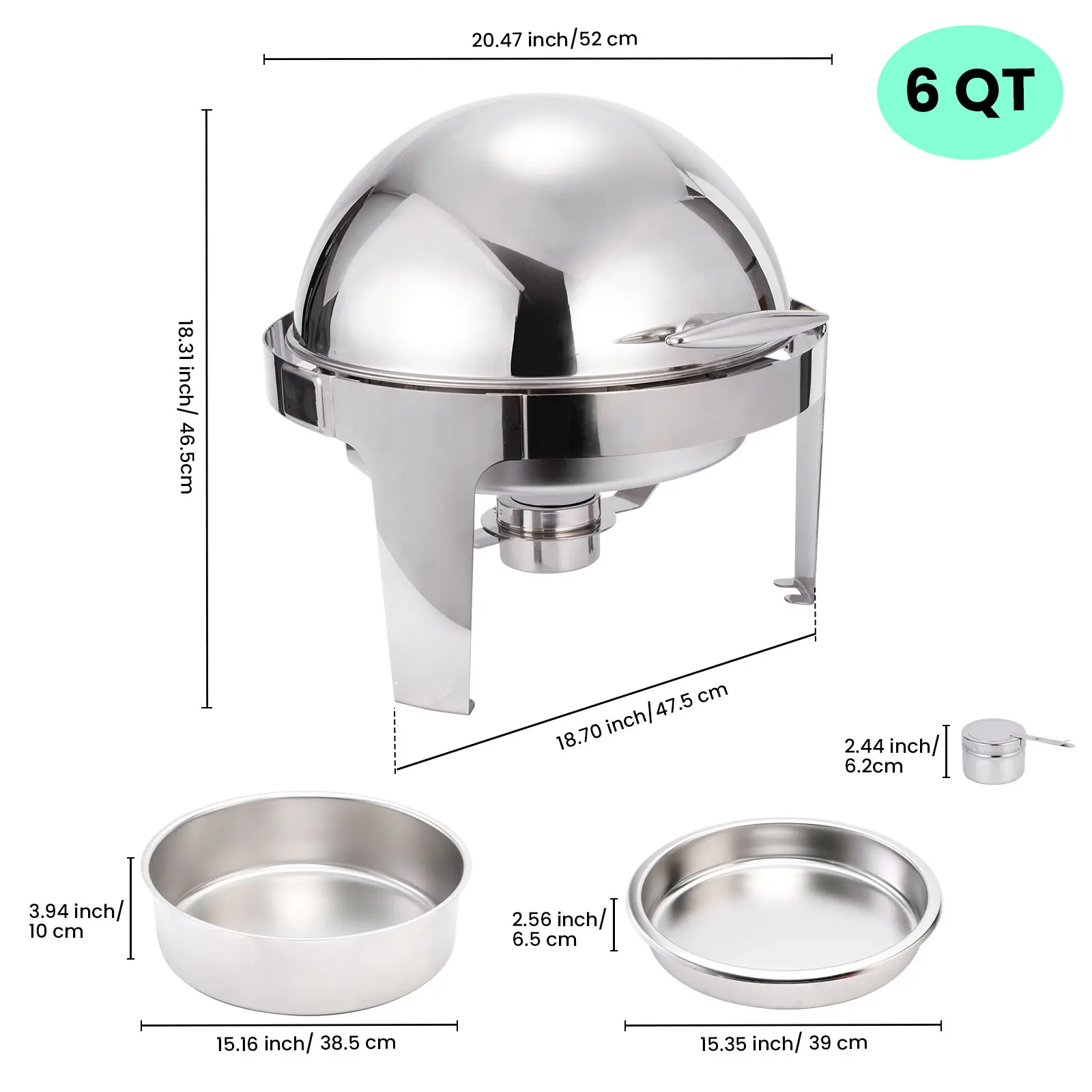 6QT round roll top cover stainless steel hotel buffet chafing dish (10)