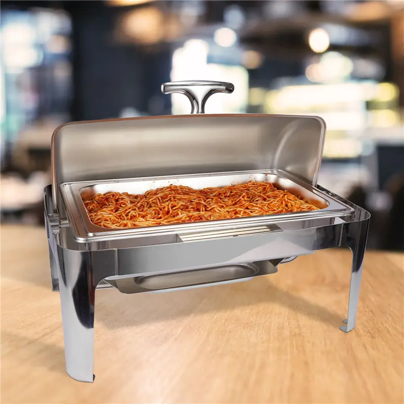 9QT rectangle roll top cover stainless steel buffet chafing dish (4)