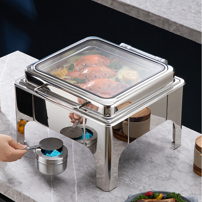 6QT stainless steel visible self-closing chafing dish with with window